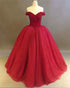 Off The Shoulder Dark Red Quinceanera Dresses with Rhinestones Beaded Elegant Puffy Ball Gowns Sweet 15 Dress Vestido